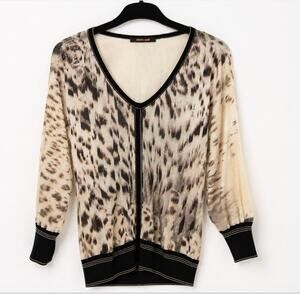 Roberto Cavalli Animal Leopard Print Cardigan Silk Cashmere Italy 42 US 6 Luxe